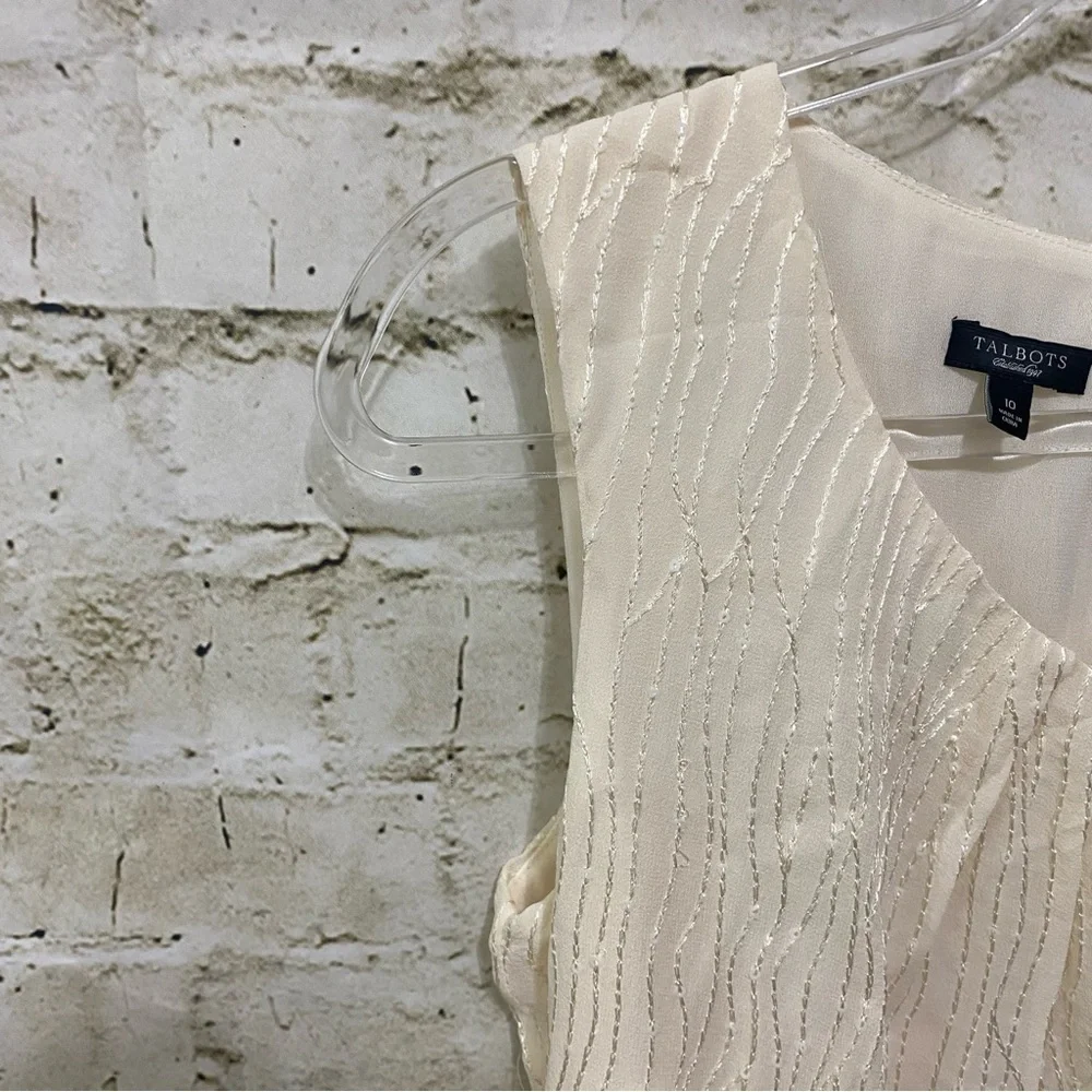 Talbots Cream Sequin Embroidered Silk Sleeveless Scoop Neck Top - Picture 2 of 5